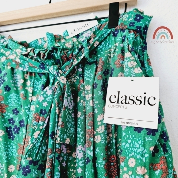 New! Bohemian Green Ditsy Floral Belted Soft Paperbag Shorts Plus Size 3X - Picture 8 of 9